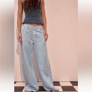 Zara Linen blend Light Blue Wide-Leg baggy Jeans Size 6